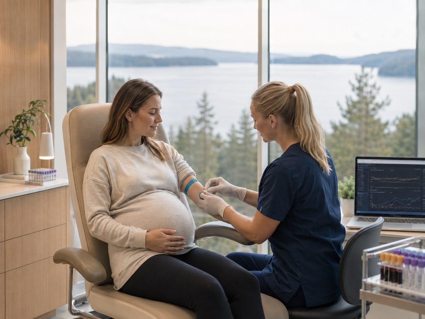 Lugn medicinsk undersökning vid sjö, pregnancy intelligence, blood testing